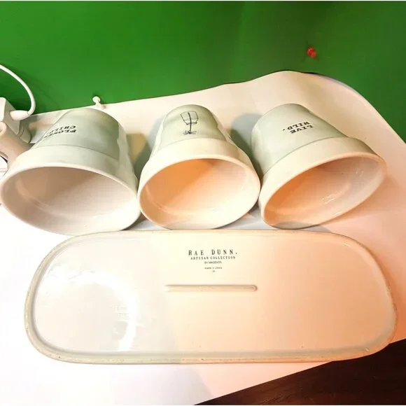 Rae Dunn Live Wild Flower Child Planter Set 3 Herb Pots Tray Magenta Artisan - Picture 8 of 9